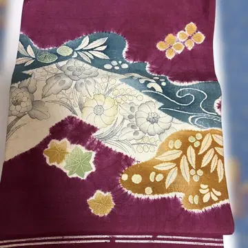 츠무기 나고야 오비 꽃무늬 보라색