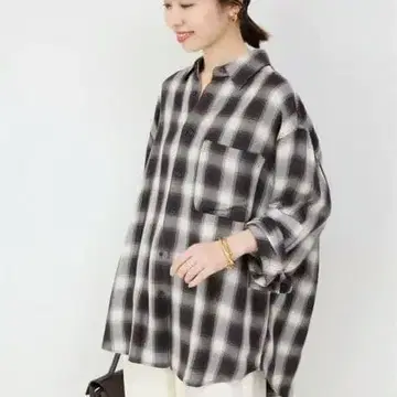 슬로브 이에나 드레이프 체크 루즈 셔츠 네이비