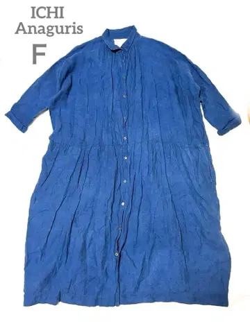 ICHI Antiquites 네이비 셔츠 원피스 F 린넨 100%