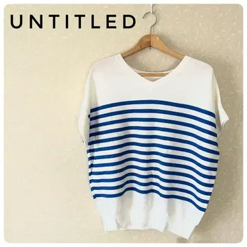 택 포함 새상품 UNTITLED 보더 V넥 반팔 니트 2