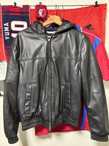 ZARA 인조 가죽 후디드 자켓