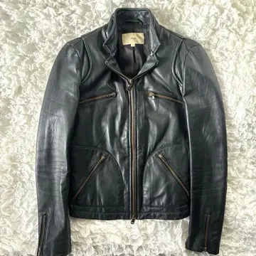 ships 천연 가죽 블랙 가죽 라이더 자켓 S