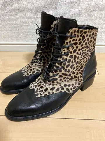 [ 이탈리아제 ] LARIO1898 레오파드 무늬 가죽 레이스업 숏부츠