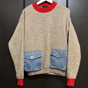 베이지 니트 데님 포켓 부착 미사용 새상품