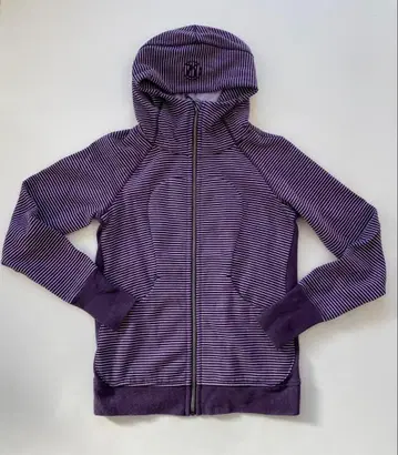 미사용 새상품 속기모 후드티 포켓 부착 남성용 S 퍼플 스트라이프