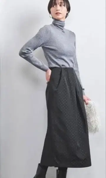 하자품 unitedarrows 도트 턱 스커트 네이비 38 사이즈