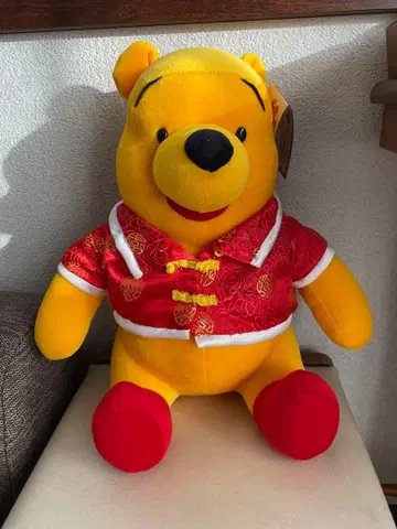 택 포함 곰돌이 푸 차이나복 봉제 인형 빨간색