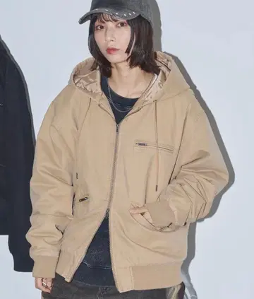 빈티지 가공 패치워크 로고 더블 집업 후드 덕 자켓