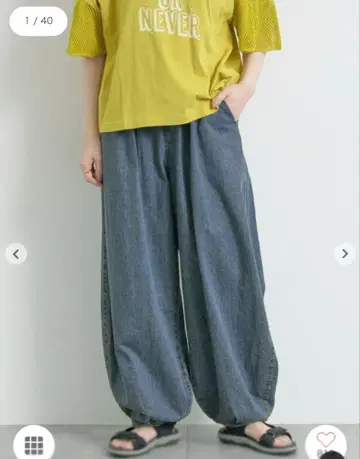 SM2 데님 트윌 밑단 턱 배럴 팬츠 M 블루