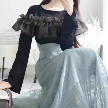 mily bilet 튤 프릴 디자인 도킹 원피스 (롱 기장)