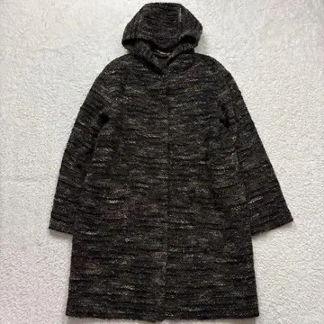 SCAPA 트위드 울 롱 코트 후드 부착 브라운 이탈리아제 원단