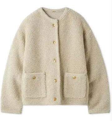 미사용 Mila Owen 금장 버튼 노카라 컴팩트 라메 니트 자켓