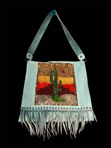 스팽글 선인장 디자인 스웨이드 숄더백