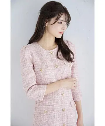 새상품 눈송이 장식 단추 달린 트위드 원피스