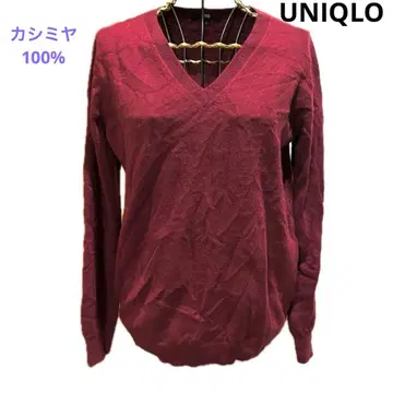 유니클로 스웨터 캐시미어 100% 긴팔 니트 V넥 버건디
