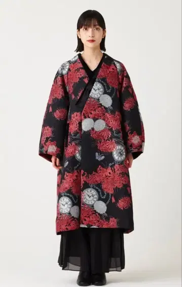 자카드 기모노풍 롱 코트
