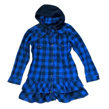 Y2k 페어리 그런지 코어 체크 후디 프릴 셔츠