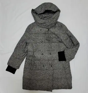 더블 버튼 후드 부착 다운 자켓 그레이 계열