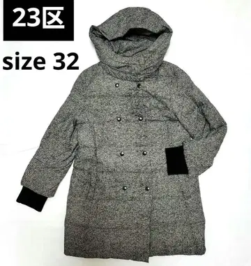 더블 버튼 후드 부착 다운 자켓 그레이 계열