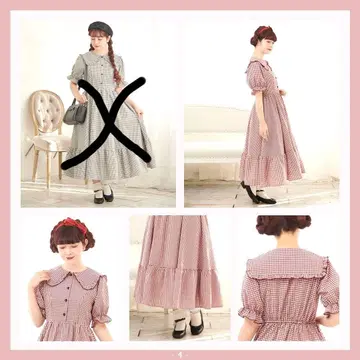 아오키 미사코 빨간색 체크 원피스