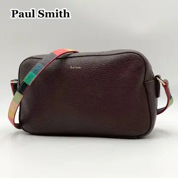 새상품급 Paul Smith 숄더백 주름 가죽 브라운 멀티 스트라이프