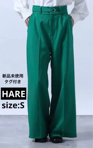 택 포함 미사용 새상품 HARE 와이드 센터 프레스 슬랙스