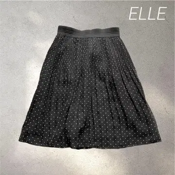 452 엘르 [ F ] 블랙/도트/플리츠 스커트/무릎 위/허리밴딩/이토킨