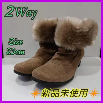 [ 부츠 ] 새상품 2Way 퍼 숏 미들 브라운 스웨이드 23cm