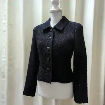 라메 혼방 셔츠 칼라 울 자켓 블랙