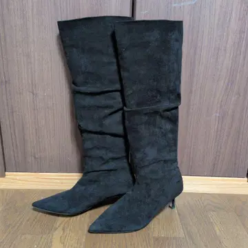 블랙 스웨이드 롱 부츠 23.5cm