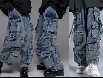 ADRER 데님 파라슈트 카고 팬츠 M 블루 데님 히라노 쇼 착용