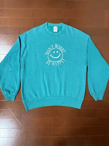 90s 스마일 맨투맨 USA제 터콰이즈 블루 빈티지