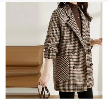 브라운 체크 무늬 자켓