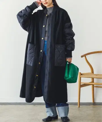 새상품 이소재 절개 퀼팅 코트 블랙