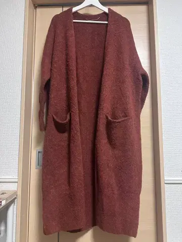 브라운 롱 코트 포켓 부착