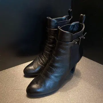 felimage 블랙 가죽 사이드 고어 부츠 힐 8cm