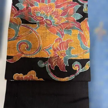 명주 블랙 화 꽃무늬 나고야 오비