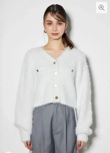 rienda 페이크 페더 라메 니트 자켓 가디건