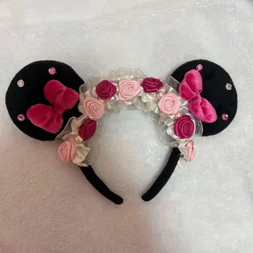 디즈니 귀 모양 머리띠 핑크 리본 포함