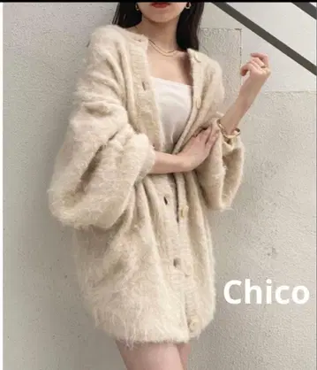 chico 2way 샤기 루즈 니트 가디건 베이지