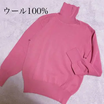 울 100% 터틀넥 하이넥 니트 스웨터 핑크