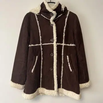 ARROW 브라운 무스탕 코트 후드 부착