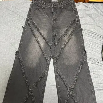 프린지 디자인 블랙 데님 팬츠