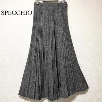 SPECCHIO 스페치오 그레이 트위드 플리츠 롱 스커트 캐시미어 혼방