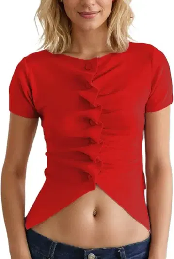 택 포함 미사용 새상품! ZARA 버튼 포함 개더 T셔츠