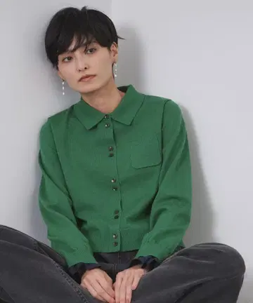 소매 도킹 폴로 카라 디자인 니트 라이트 그린