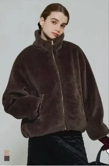 coca 워셔블 인조 모피 스탠드 카라 블루종