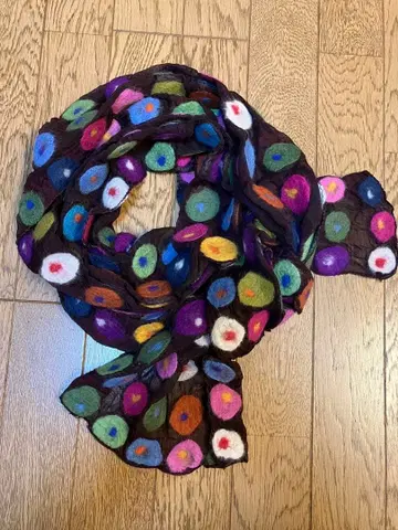 미사용 새상품 머플러 넥워머 쉬폰 울 핸드메이드 브라운