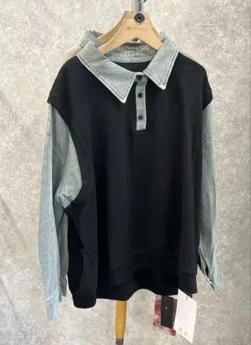 ABITOKYO 옷깃 달린 데님 이소재 맨투맨 풀오버 데님 도킹