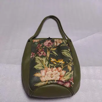 올리브 그린 꽃무늬 핸드백
